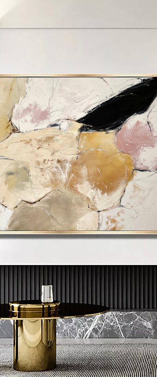 Sand Beige abstraction. Warm large Geometric Abstract Art. POWER OF THE DESERT by Marina Skromova