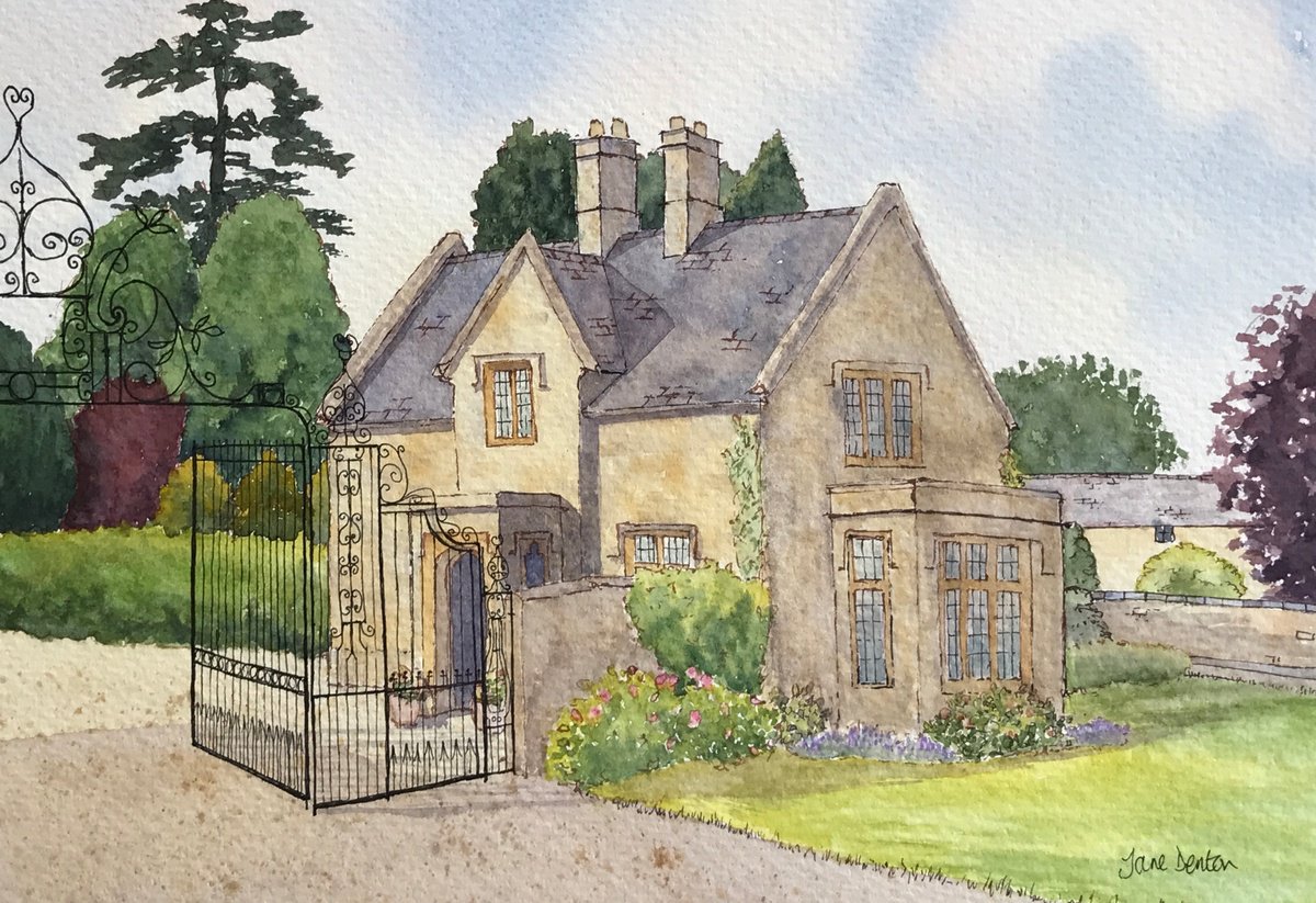 Impressionistic Landscape Watercolour By Jane Denton, 14 X 10, Lodge House, Litchborough Hall, Original Artwork