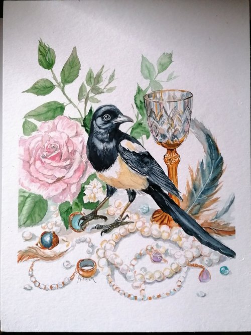 The magpie and its treasures by Martine Vinsot