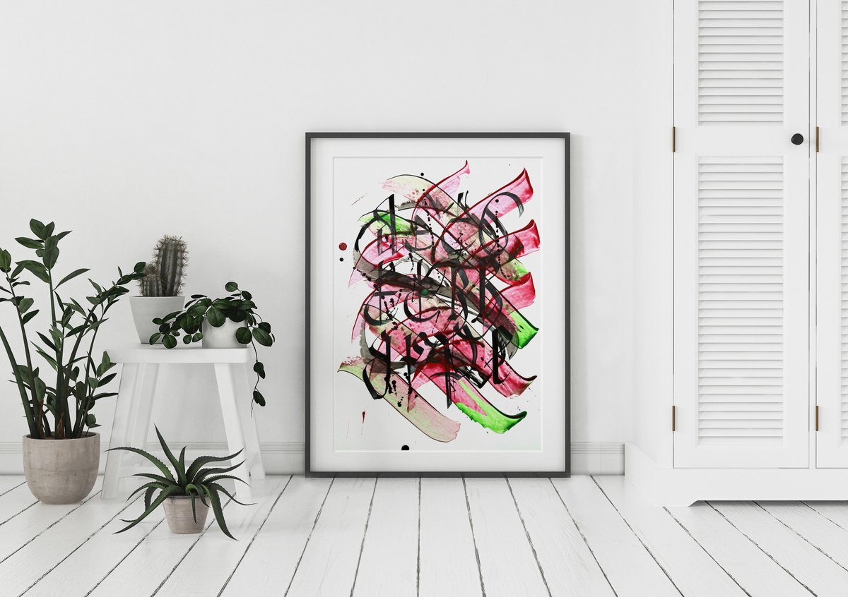 42x59,4 cm - Abstract painting. Abstract art .Colorful painting. Abstract Calligraphy art. by Makarova Abstract Art