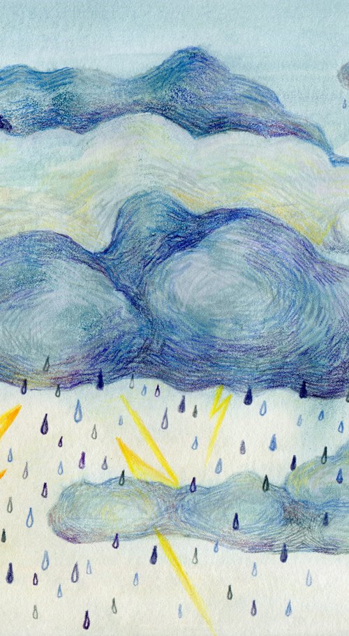Colored pencils children style thunderstorm illustration by Liliya Rodnikova