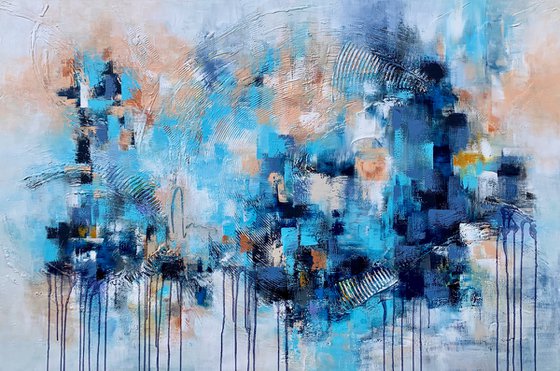 Mysterious Blue - XL LARGE,  TEXTURED ABSTRACT ART – EXPRESSIONS OF ENERGY AND LIGHT. READY TO HANG!