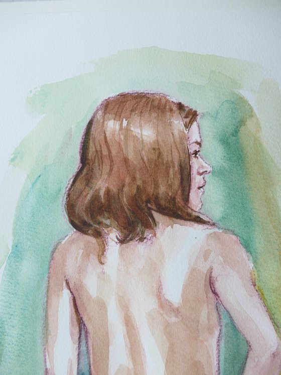 Standing female nude back study