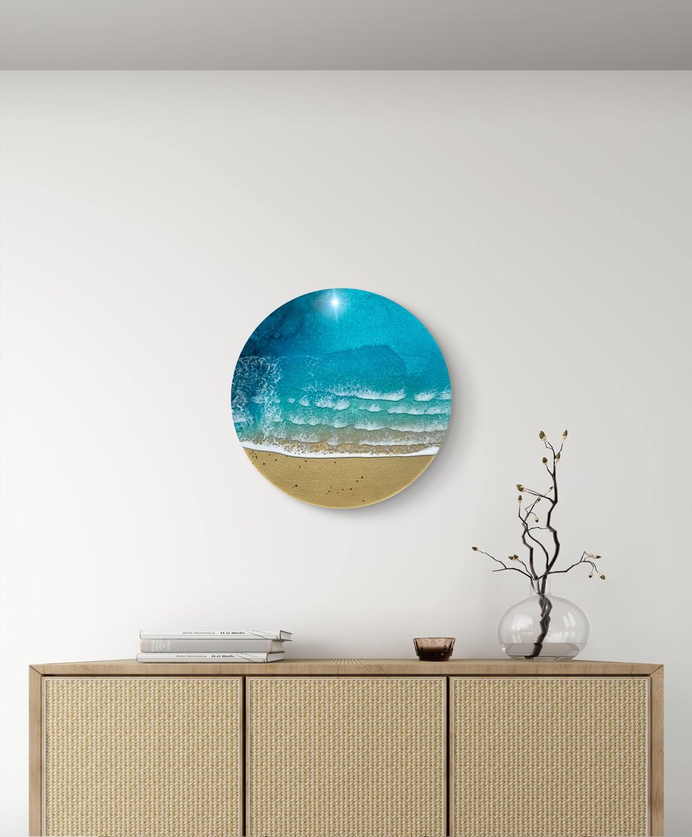 Photorealistic Landscape Acrylic Painting By Ana Hefco, 15 X 15, Round Ocean #108, Original Artwork