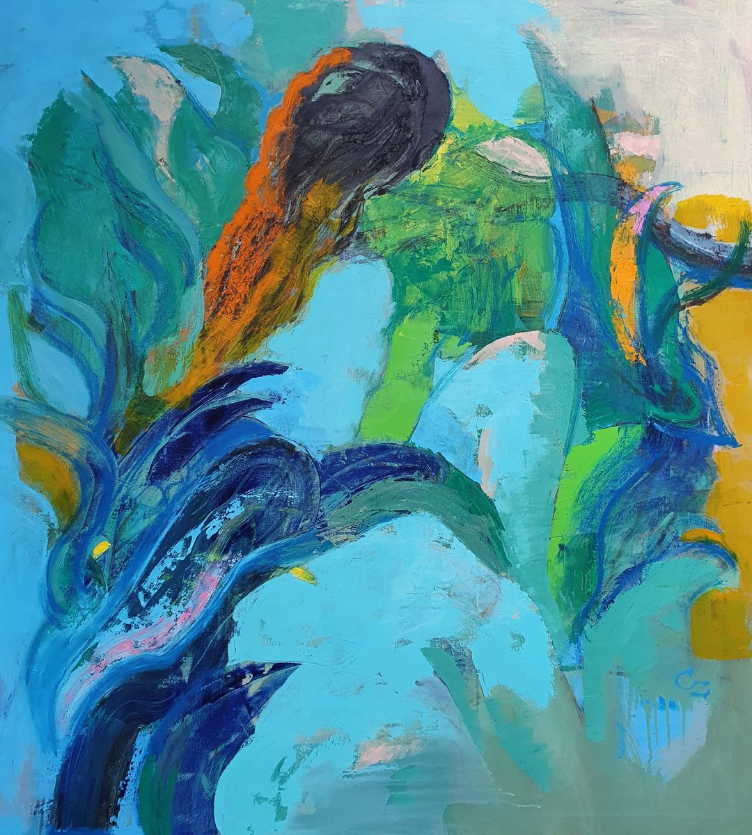 Expressive Portrait Oil Painting By Victoria Cozmolici, 39 X 43", Harmony, Original Artwork