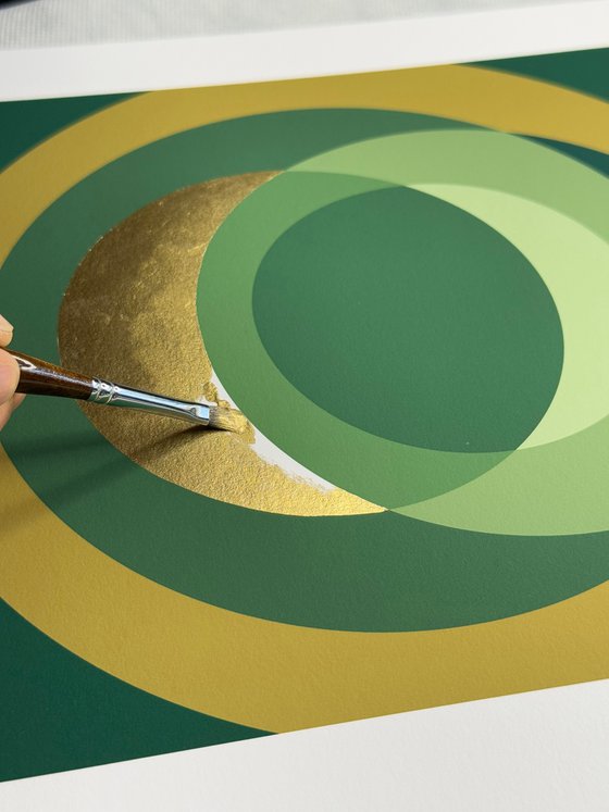 Fine Art Print & Gold painted. Forest Green