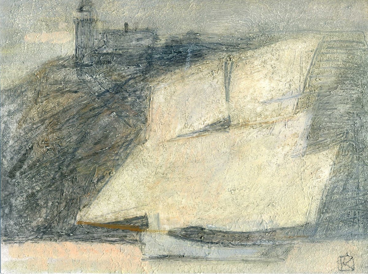 Impressionistic Landscape Acrylic Painting By Olga Kataeva-Rochford, 9 X 7", Granville Harbour. Foggy Day, Original Artwork