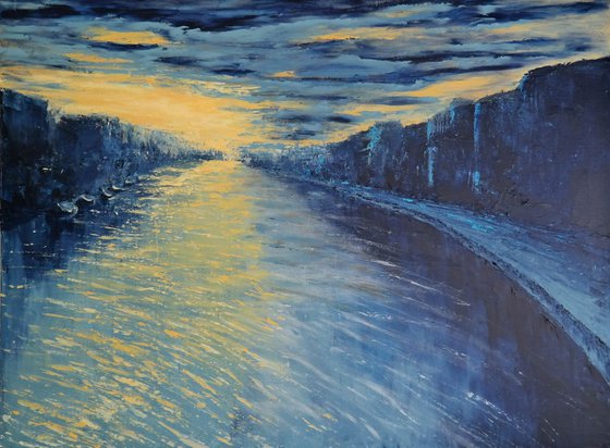On the way to Vincent - City Sunset PALETTE KNIFE Painting