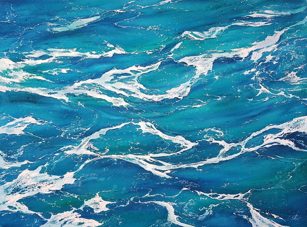 Abstract seascape (29 x 21 inch) and waves by Svetlana Lileeva