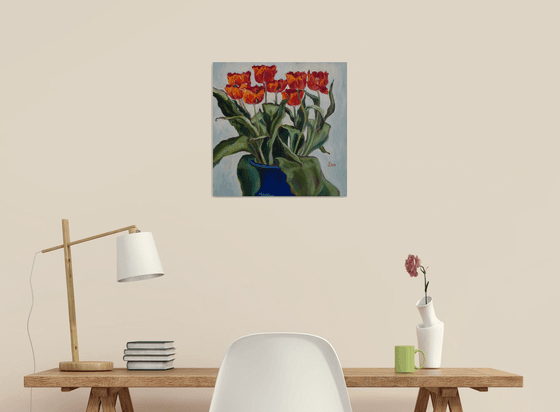 Tulips in a Blue Vase