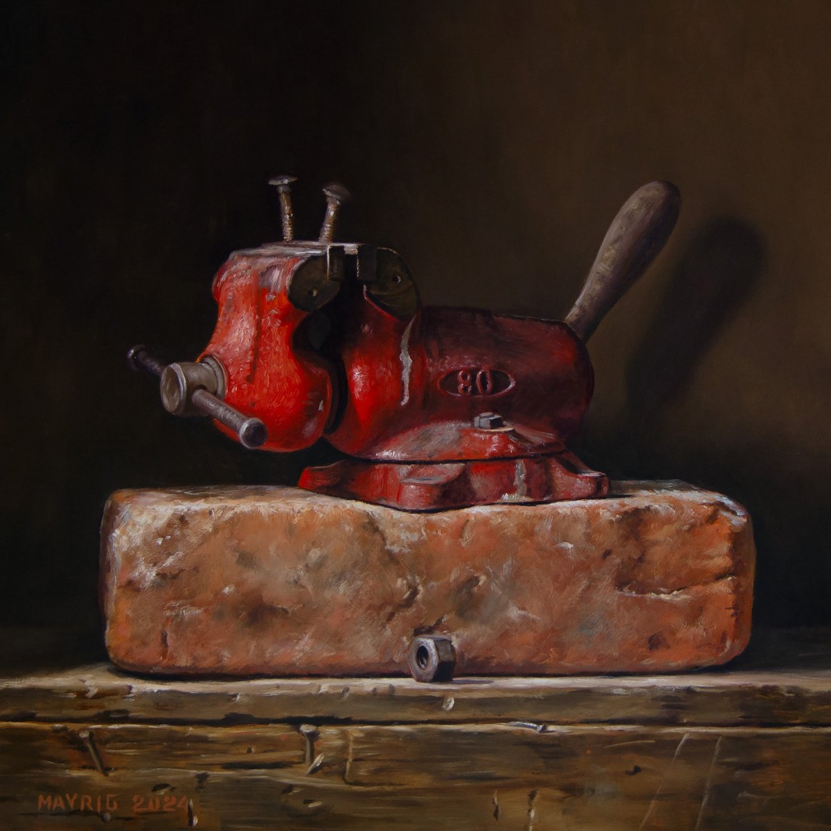 Photorealistic Still Life Oil Painting By Mayrig Simonjan, 16 X 16", Heavy Metal Dog, Original Artwork
