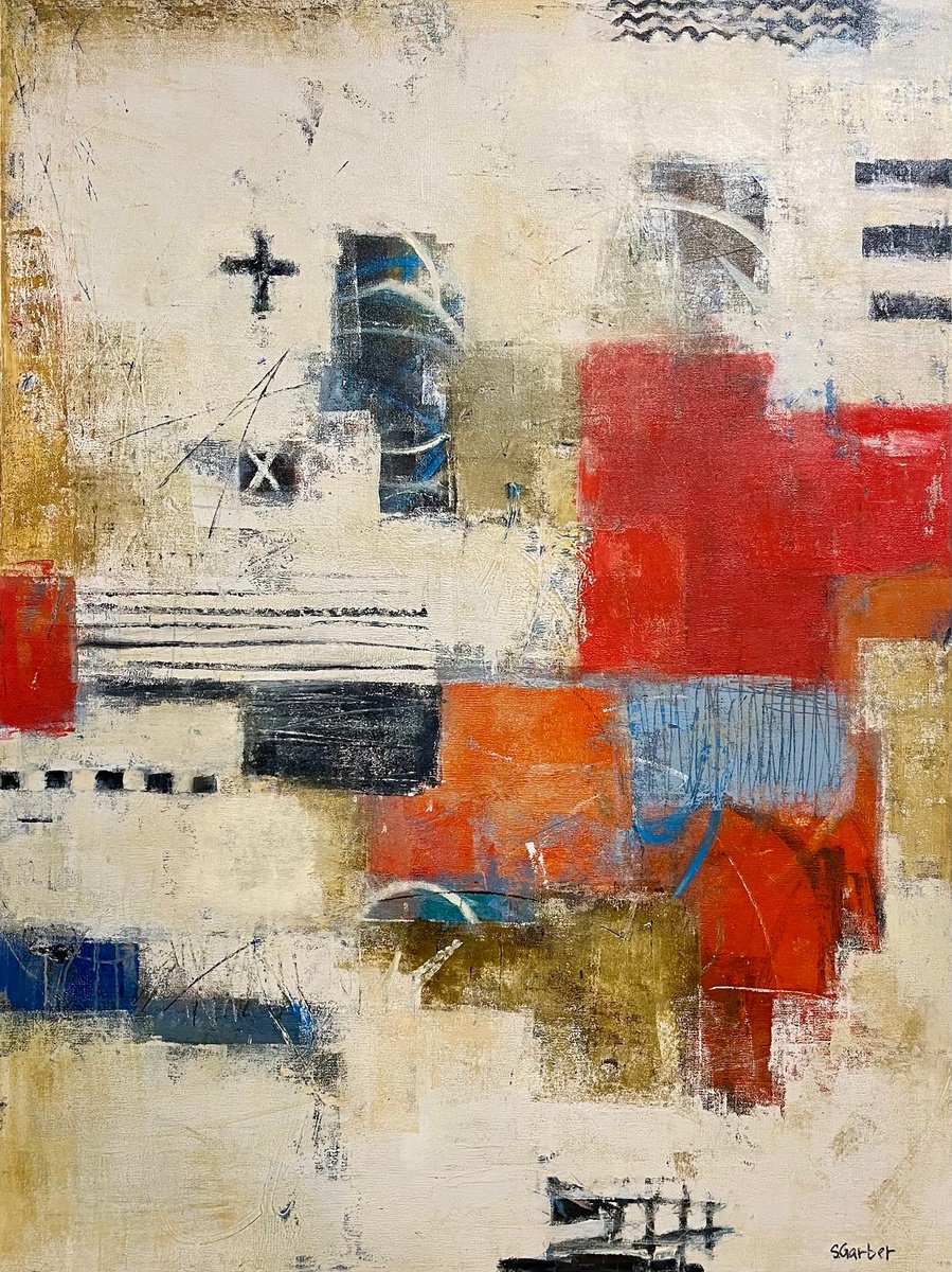 Abstract Acrylic Painting By Shellie Garber, 30 X 40", Rise Of The Phoenix, Original Artwork