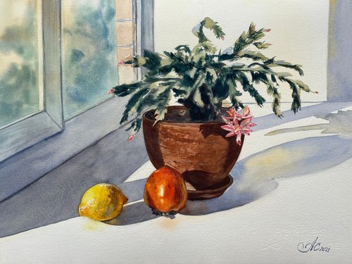 Still life with fruits and flower by Alla Semenova