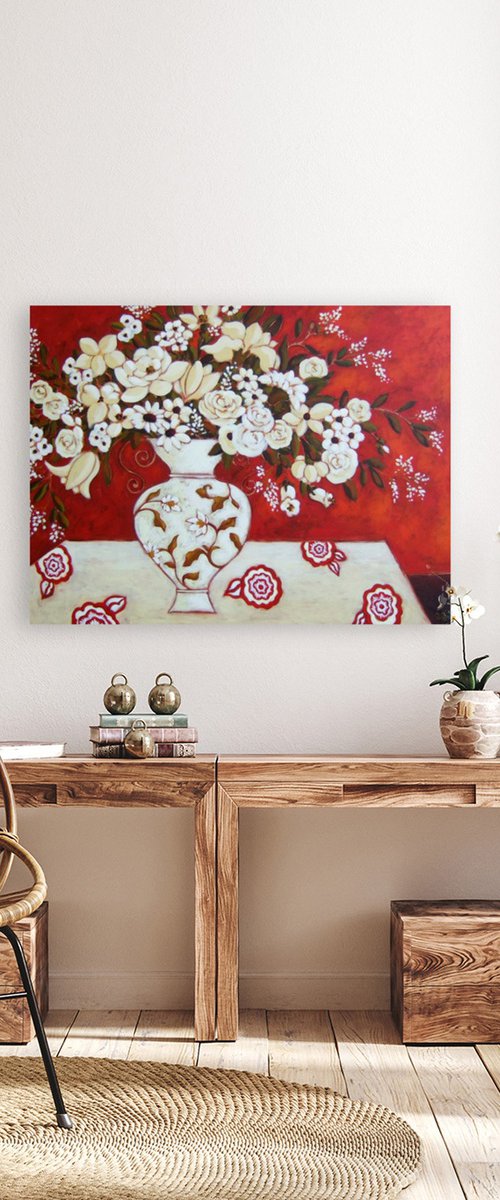 Red & White Still Life by Karen Rieger