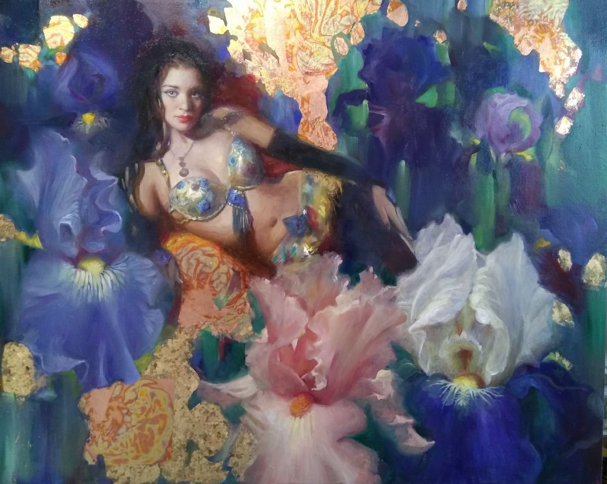 Surrealistic Oil Painting , Blue Iris 2 By Helinda (Olga Muller), 39 X 31, Artwork For Sale On Artfinder