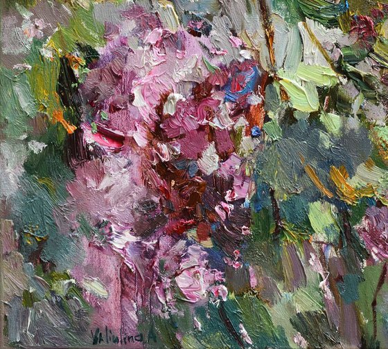 Blooming lilac - 80 x 90 cm - Original oil painting