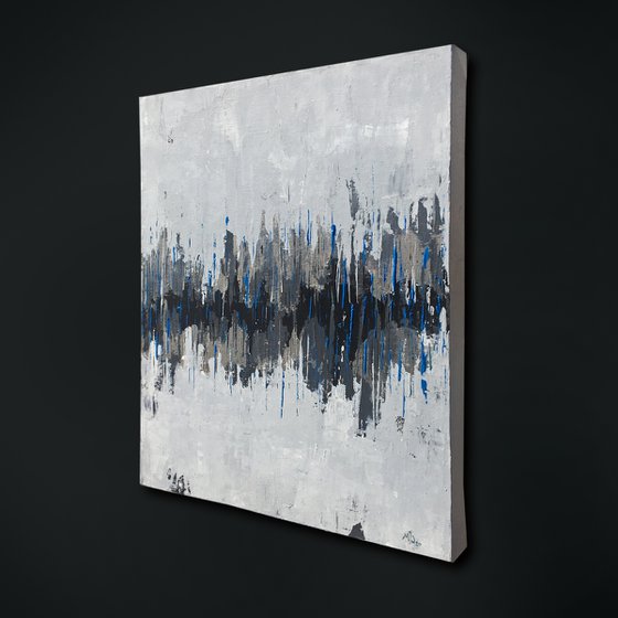 Rainy Greys with Electric Blue - Abstract Painting