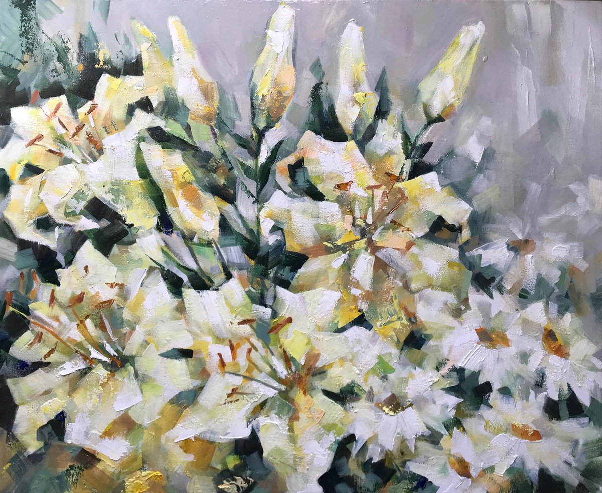 Yellow flowers. 3. one of a kind, handmade artwork, original painting. by Galina Poloz