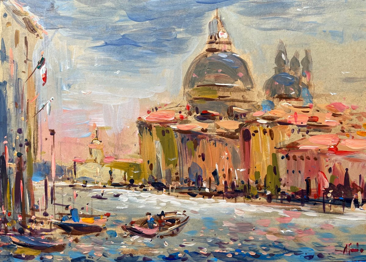 Impressionistic Landscape Acrylic Painting By Altin Furxhi, 14 X 10, Venezia Venice., Original Artwork