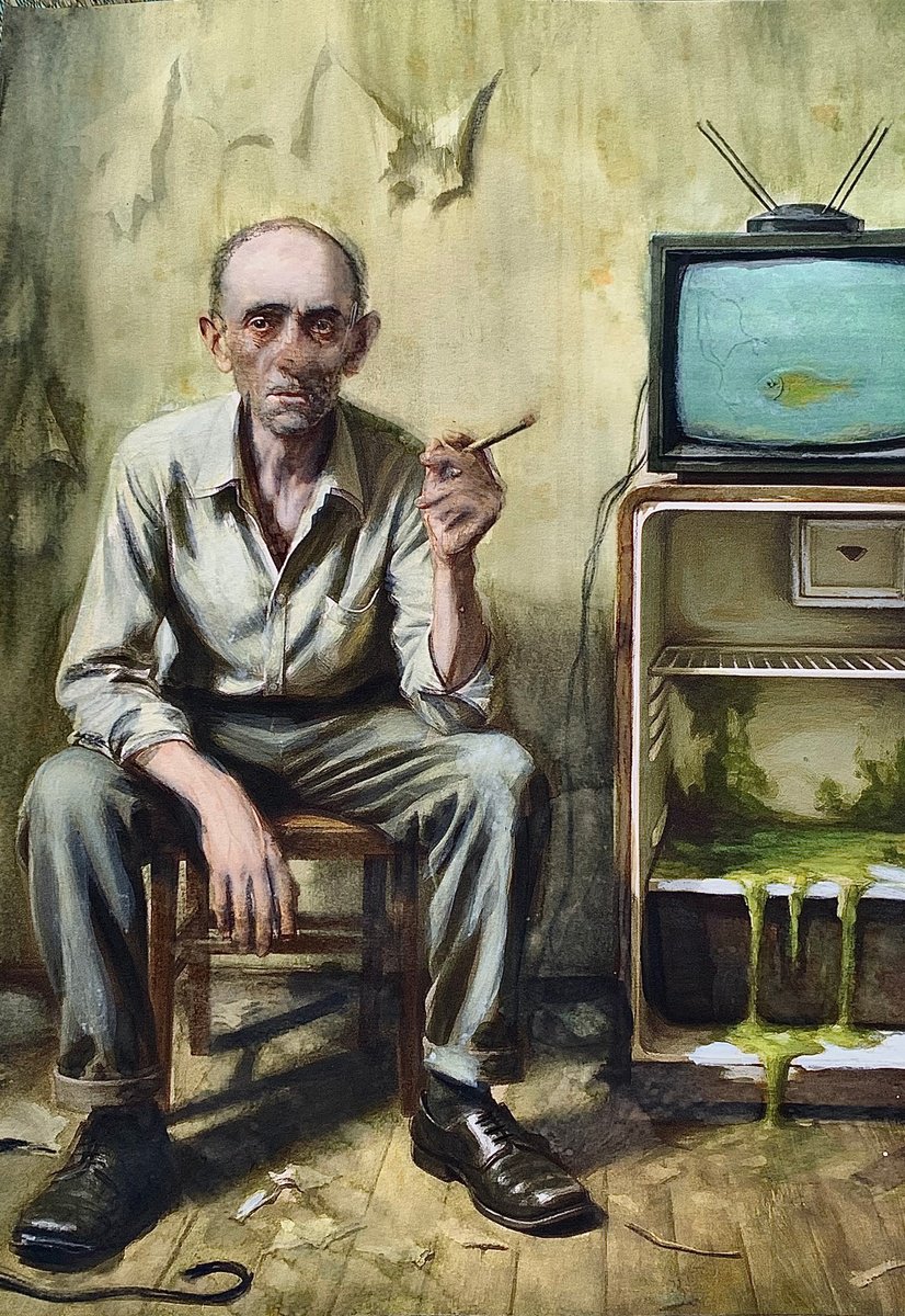 Impressionistic Portrait Painting By Sinisa Alujevic, 11 X 17", Sunday Afternoon, Original Artwork