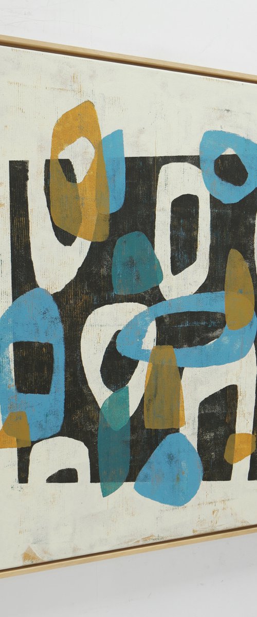 Round & Round in Blue & Camel - Incl Frame - 95 x 95 cm - Ronald Hunter - 26J by Ronald Hunter