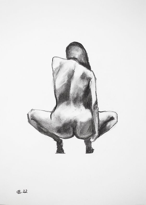 Nude in charcoal. 43. Black and white minimalistic female girl beauty body positive