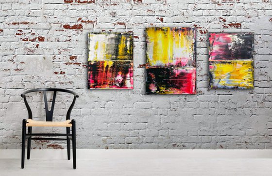 "Come Get Some" - FREE USA SHIPPING + Save As A Series - Original PMS Abstract Triptych Acrylic Paintings On Canvas - 50" x 24"