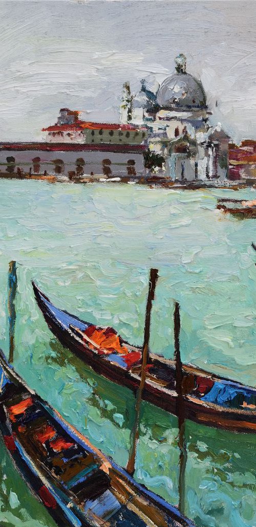 Gondolas in Venice Italy - Original Oil Painting by Anastasiia Valiulina