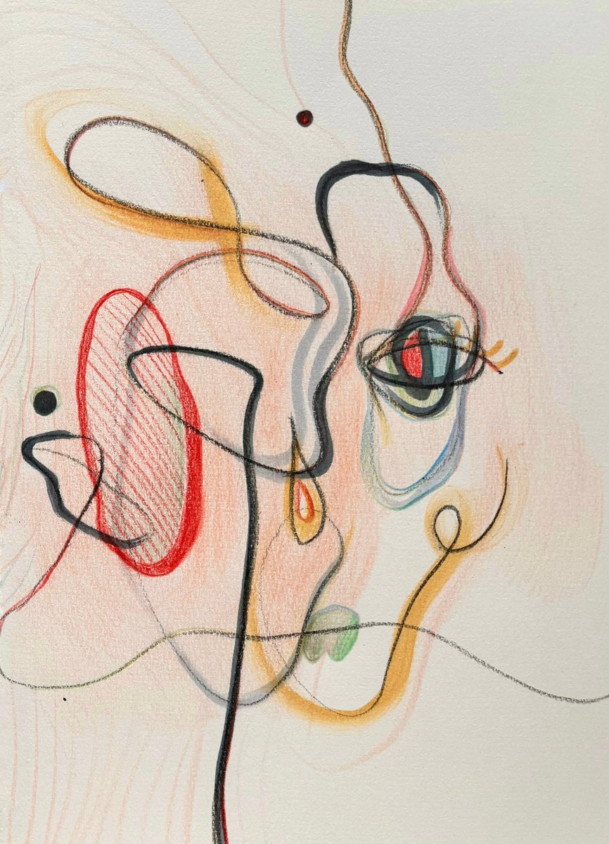 Expressive Abstract Pastel Drawing By Mari Skakun, 8 X 12", Inside View, Original Artwork
