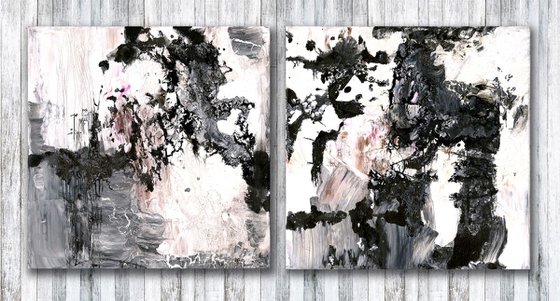 Encounters - Set of 2 - 12 x 12" paintings - Textured Abstract art by Kathy Morton Stanion