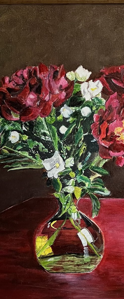 Peonies in a vase by Isabelle Lucas