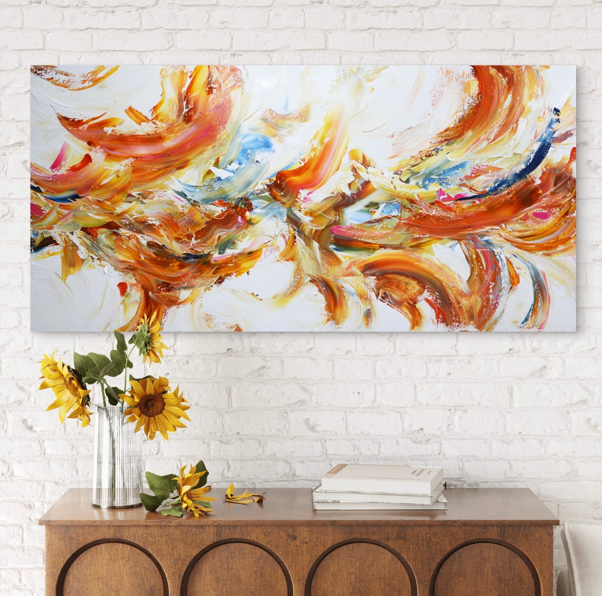 Abstract Acrylic Painting By Andrada Anghel, 60 X 30, Ignited Horizons, Original Artwork
