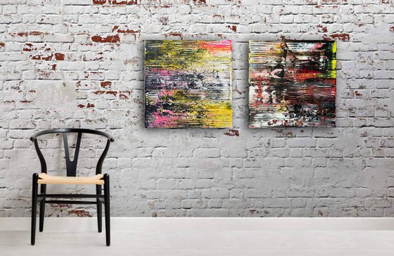 "Cut To The Quick" - Original PMS Abstract Diptych Acrylic Paintings On Canvas - 40" x 20"