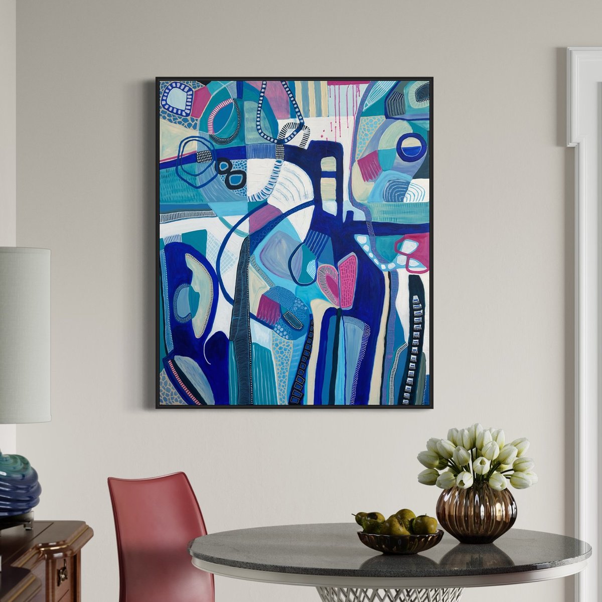 Abstract Painting By Samantha Malone, 39 X 47", Dreaming Of Blue, Original Artwork