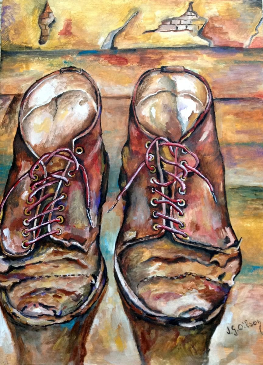 Photorealistic Still Life Oil Painting By Jg Wilson, 12 X 17, Shoes, Original Artwork