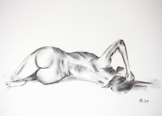 Nude in charcoal. 27. Black and white minimalistic female girl beauty body positive