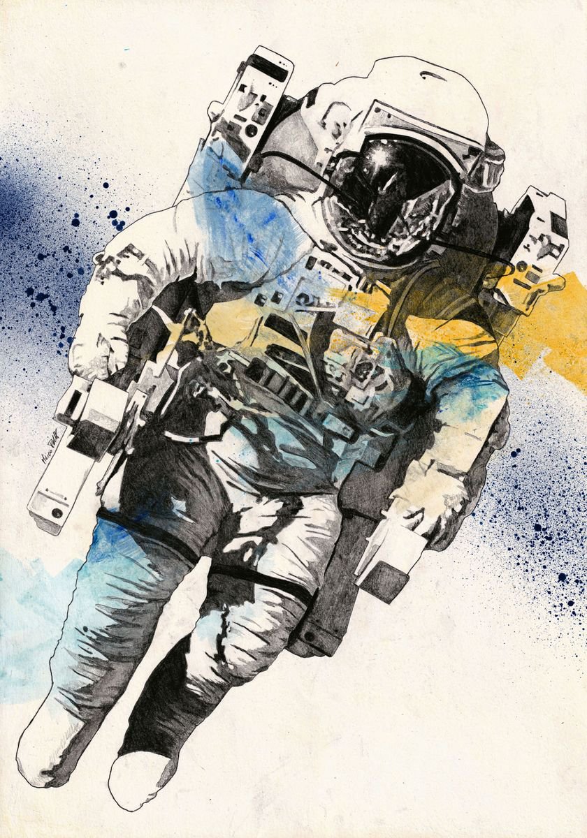 Clavius spaceman pencil drawing astronaut sp Artfinder