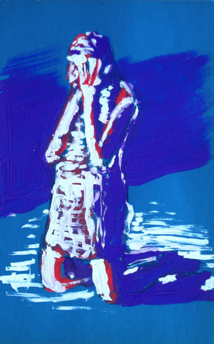 Expressive Portrait Drawing By Aleksandar Basic, 8 X 13, White Reflections, Original Artwork