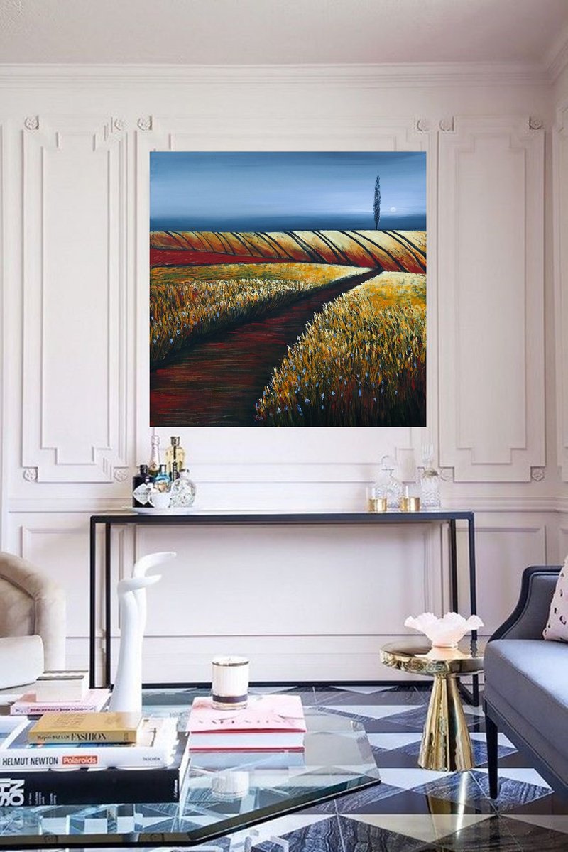 Impressionistic Landscape Acrylic Painting By Danijela Dan, 31 X 31, Autumn Fields, Original Artwork