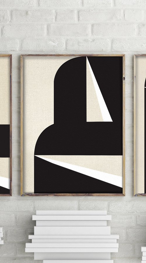 Abstract Black & White Graphic - Triptych by Nicolette Capuano