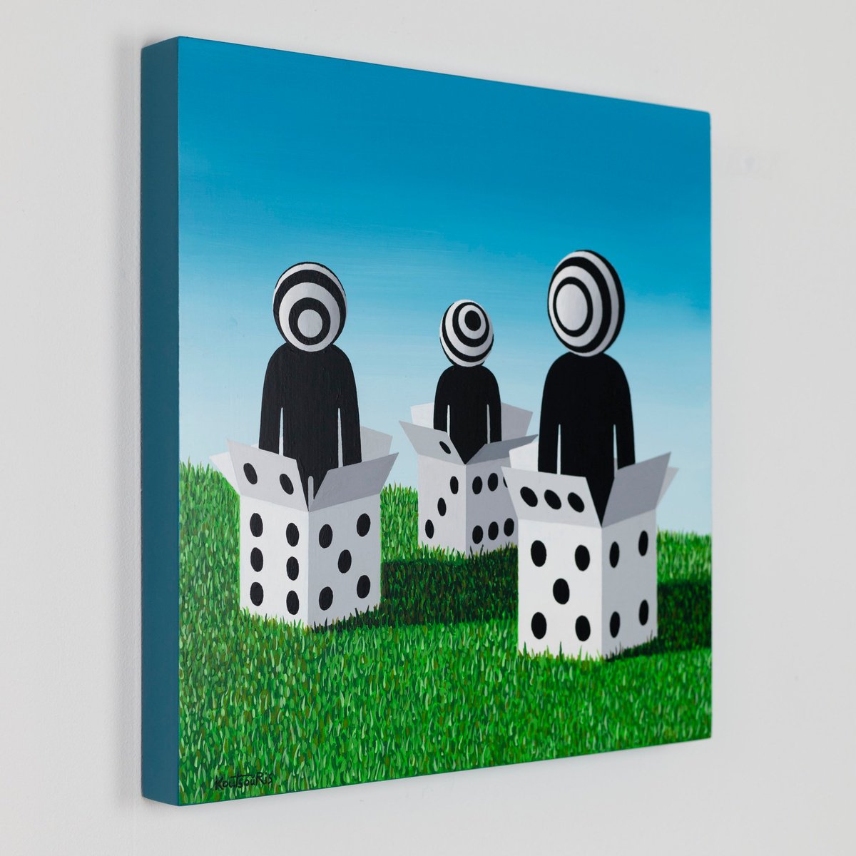 Illustrative Portrait Acrylic Painting By George Koutsouris, 16 X 16, Trying To Control Destiny, Original Artwork