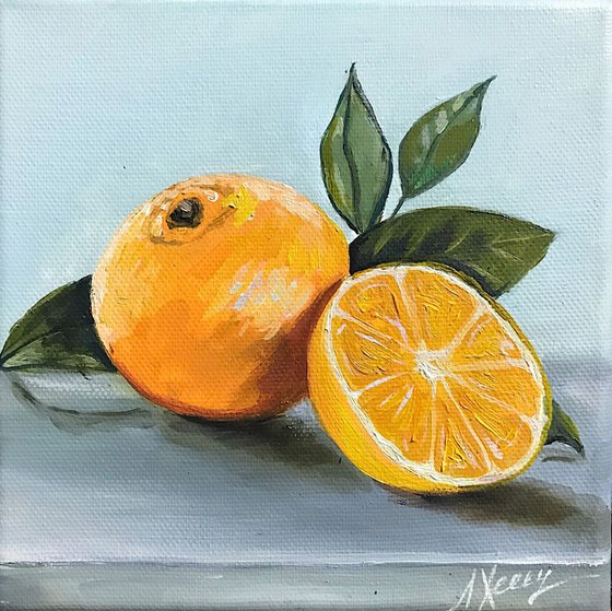 Tangerine Still life painting 15x15cm