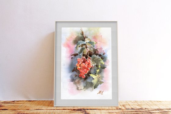 Red currant, Watercolor berries, Small art for kitchen