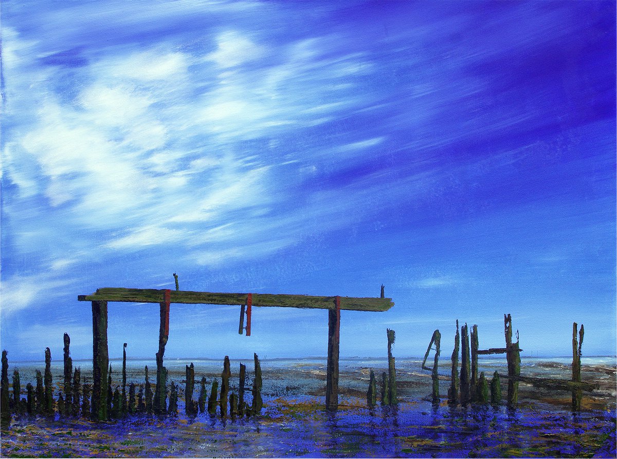 Abstract Landscape Oil Painting By Richard Manning, 48 X 36", Remains Of Jetty, Original Artwork