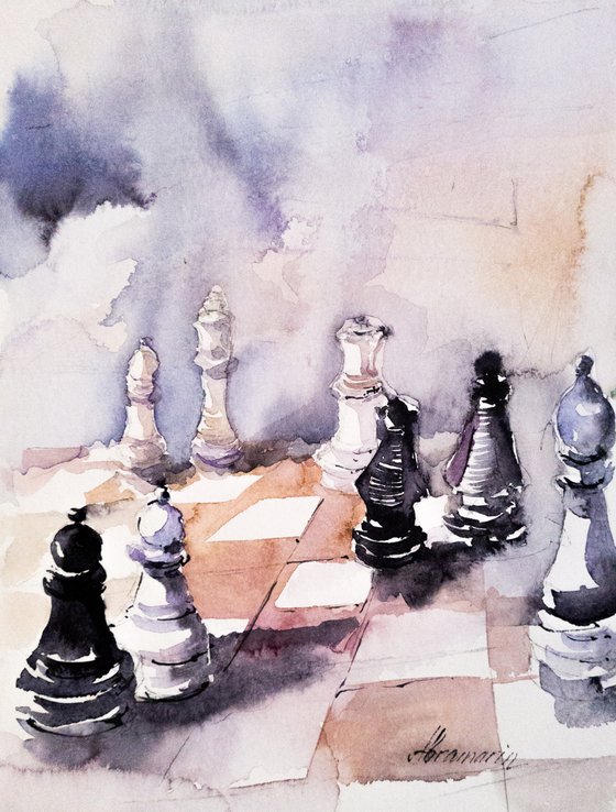 Chess. Original watercolor picture