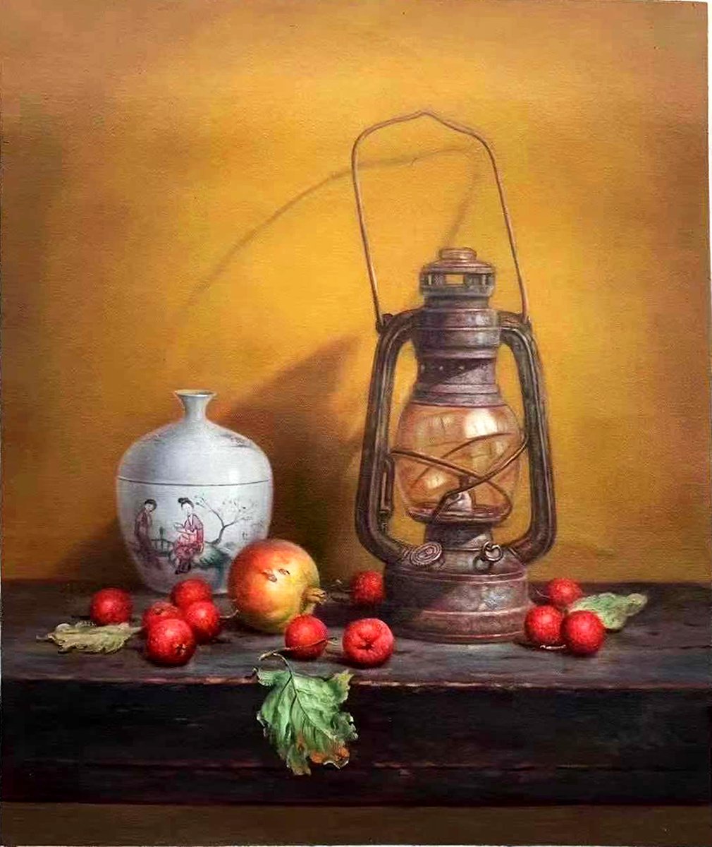 Still life:kerosene burner and fruits by Kunlong Wang