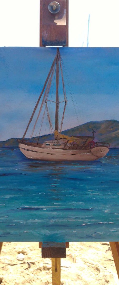 Plein air painting - Sail boat in Cote D'Azur, France by Gianluca Cremonesi