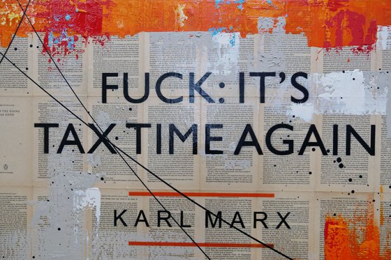 Tax Tax Tax 140cm x 100cm Orange Tax Time Book Page Urban Pop Art