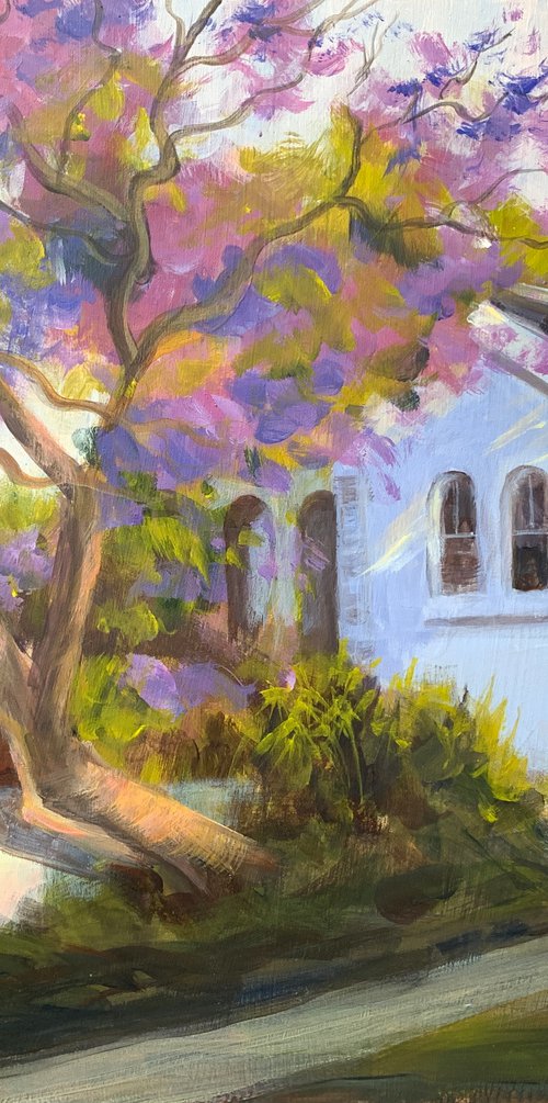 White House with jacaranda by Shelly Du