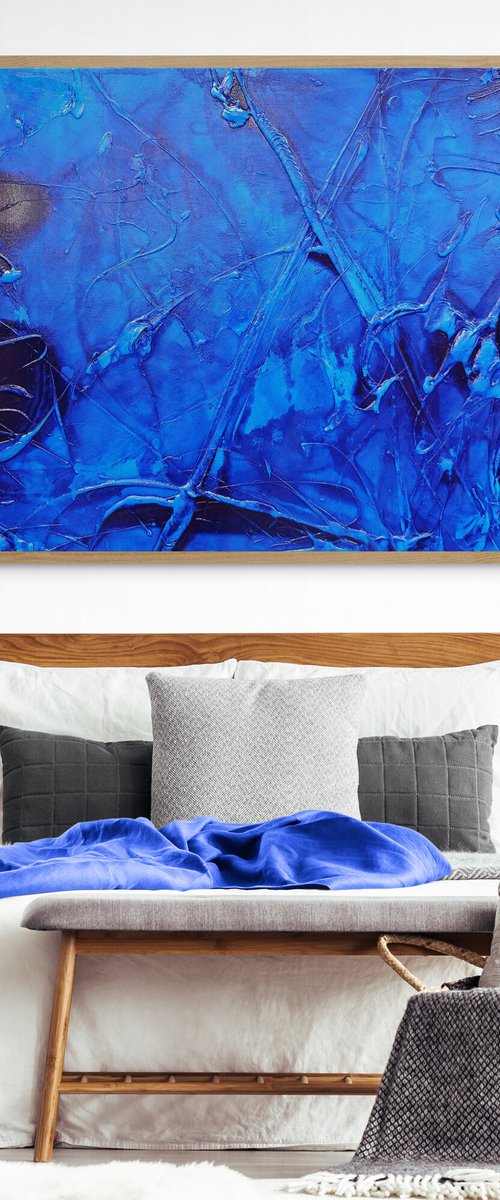 Sapphire Icon 190cm x 100cm Blue Ink Textured Abstract Art by Franko